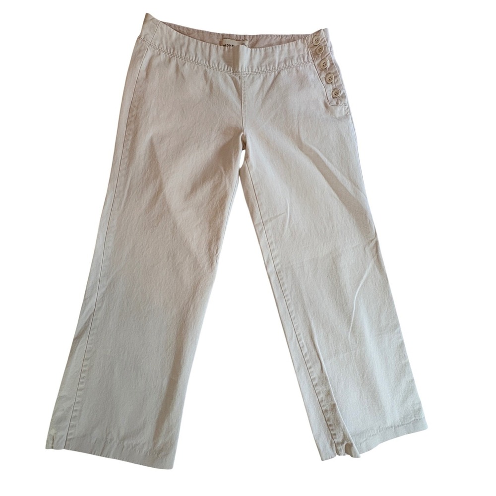Old Navy Chino Pants Womens 10 Regular Beige Cotton Nautical Side Button Cropped